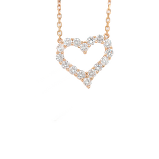 Small Single Row Heart Diamond Rose Gold Pendant .91 CT