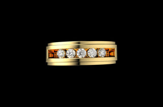 14k yellow gold mens custom wide 5 stone diamond wedding band