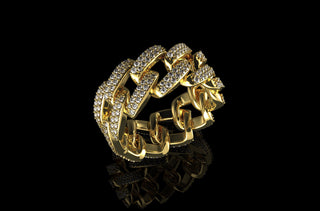 14k yellow gold diamond cuban link eternity ring 1.60cts