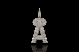 14K 2 tone ROSE and white GOLD DOUBLE LAYER CUSTOM INITIAL "A" DIAMOND PENDANT WITH PROFILE DIAMONDS