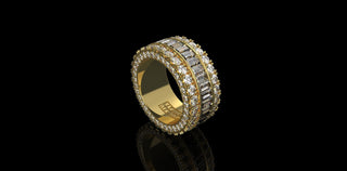14K YELLOW GOLD MENS CUSTOM DIAMOND BAND BAGUETTE & ROUND DIAMOND RING