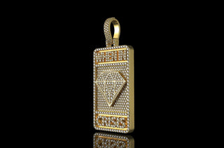 14k yellow gold custom 3d "when in crisis" style diamond dog tag pendant