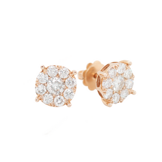 Large Cluster Diamonds Rose Gold Earrings 1.45 CT