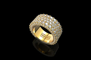 14k yellow gold men's 4 row 3/4 diamond band ring