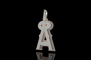 14K 2 tone ROSE and white GOLD DOUBLE LAYER CUSTOM INITIAL "A" DIAMOND PENDANT WITH PROFILE DIAMONDS