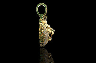 14k yellow gold 3D lion diamond pendant