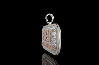 14k 2 tone rose and white gold custom double layer "rgf" style baguette diamond pendant
