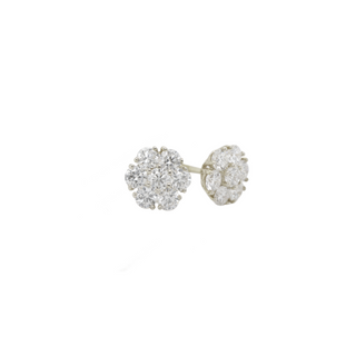 Small Flower Cluster Diamonds White Gold Earrings 1.12 CT