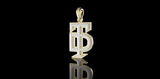 14k 2 tone white and yellow gold double layer initial "TD" diamond pendant
