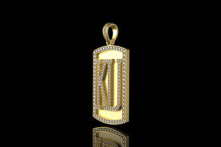 14k yellow gold custom "KU" style diamond dog tag pendant