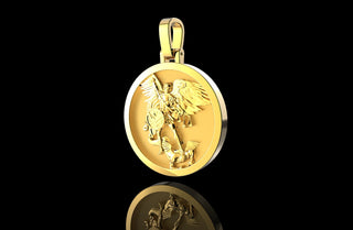 14k yellow gold Saint Michael medallion pendant