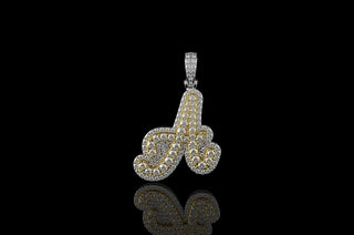 14k 2 tone white and yellow gold double layer Script initial A diamond pendant