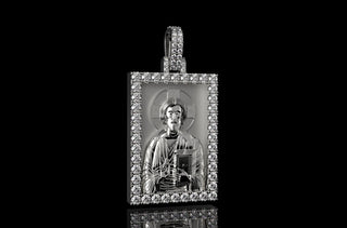14k white gold custom 3d square shape diamond saint medallion pendant