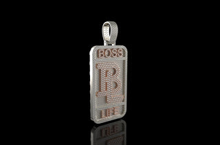 14k 2 tone rose and white gold large 3d custom "BL" style diamond pendant