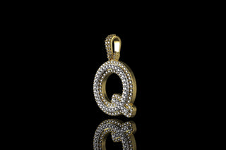 14k 2 tone yellow and white gold double layer initial Q diamond pendant