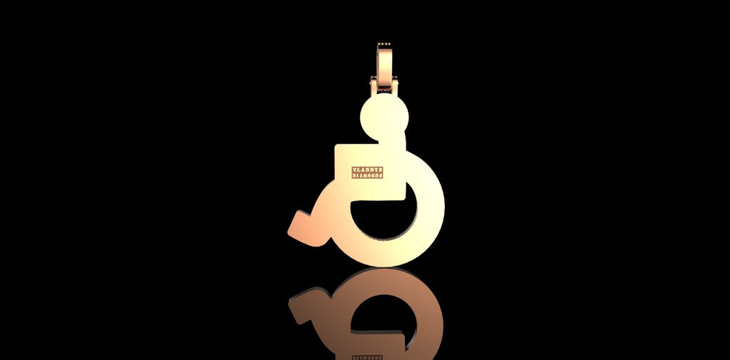 14K 2 TONE ROSE AND WHITE GOLD HANDICAP WHEELCHAIR DIAMOND PENDANT
