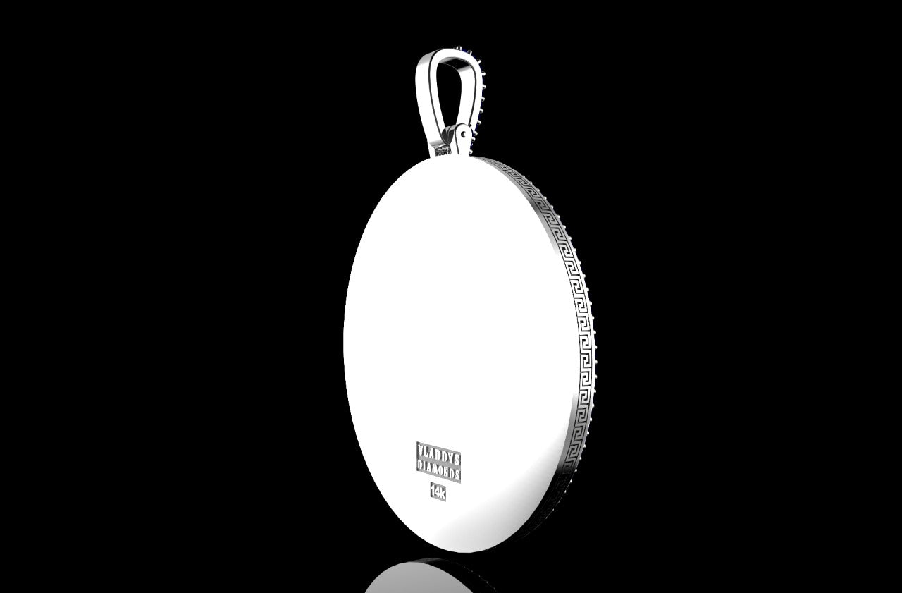 14k 2 tone rose and white gold double layer large round custom diamond pendant shiny background