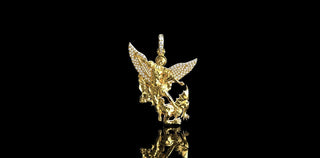 14k yellow gold diamond saint michael Demond pendant