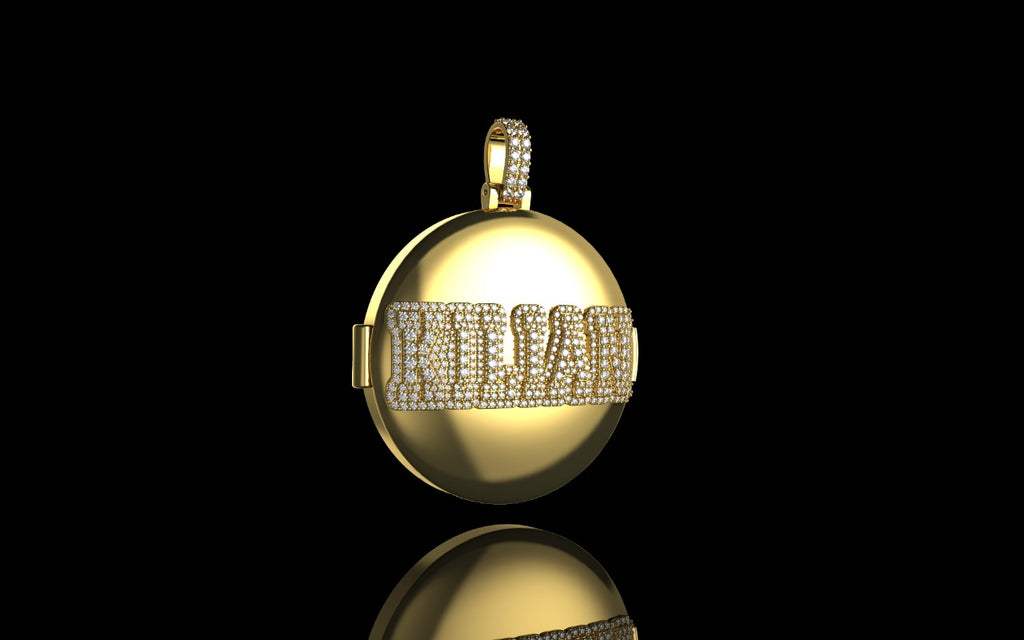 14k yellow gold double layer custom 3d round "kilian" style diamond picture pendant