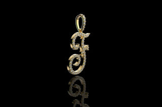 14k yellow gold Script initial F diamond pendant
