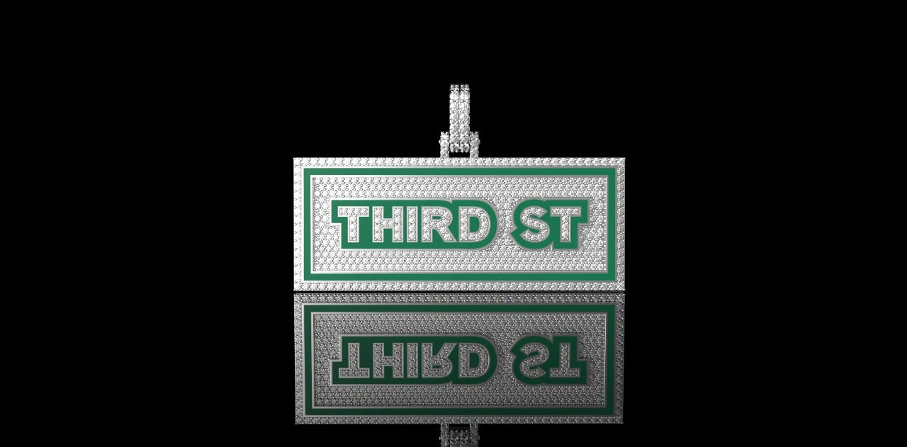 14K WHITE GOLD CUSTOM "3RD STREET" STYLE DIAMOND PENDANT WITH ENAMEL
