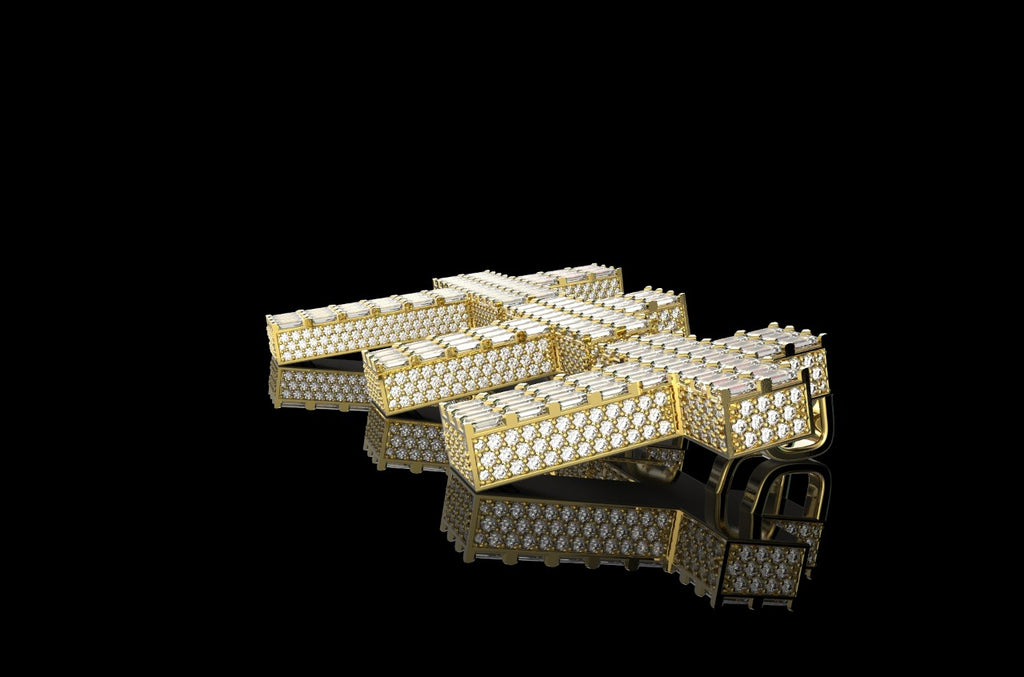 14K YELLOW GOLD CUSTOM BAGUETTE DIAMOND CROSS WITH DIAMOND PROFILE