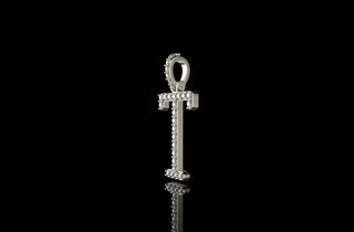 14k white gold custom single layer initial "T" diamond pendant
