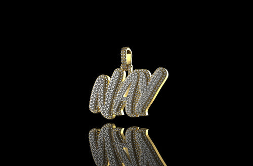 14k 2 tone yellow and white gold double layer custom "nay" style diamond pendant