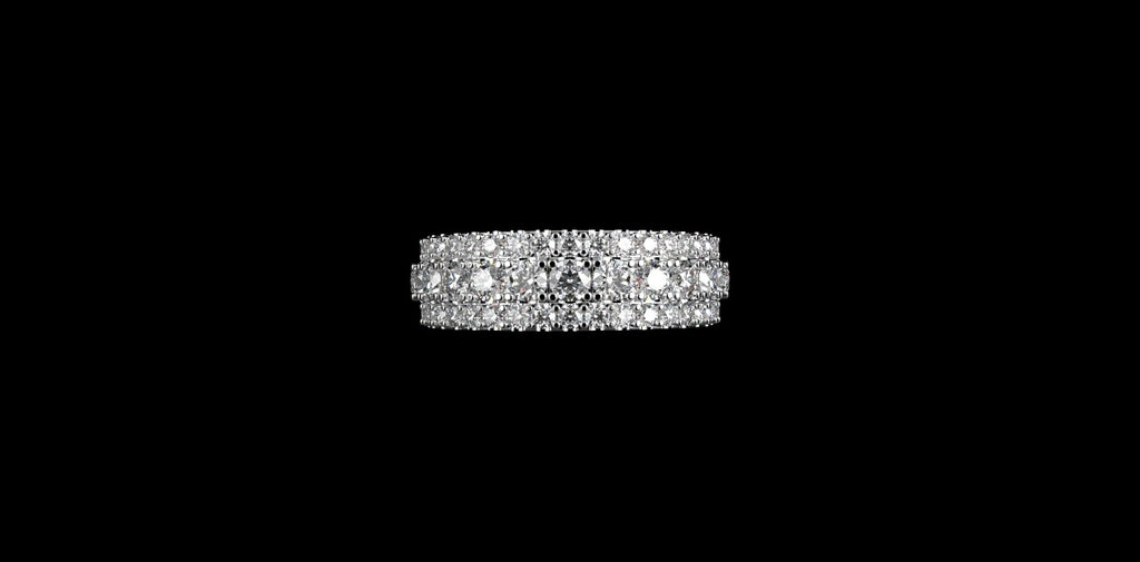 14k white gold mens 3 row diamond eternity band 4.89cts