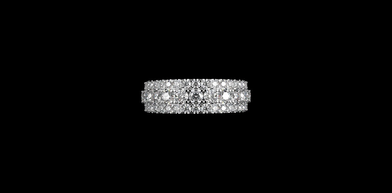 14k white gold mens 3 row diamond eternity band 4.89cts