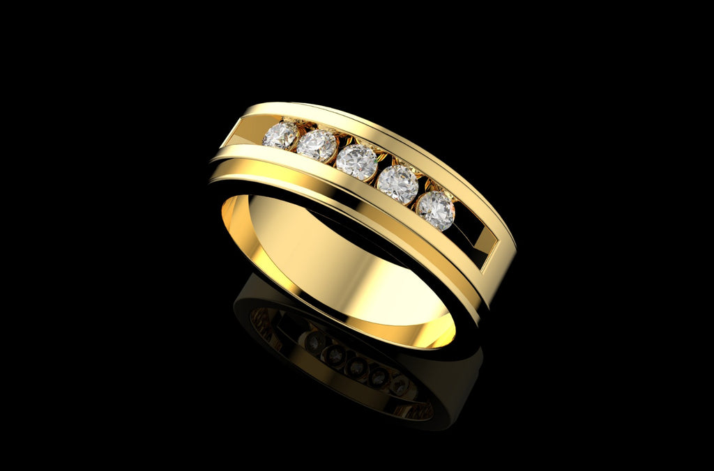 14k yellow gold mens custom wide 5 stone diamond wedding band