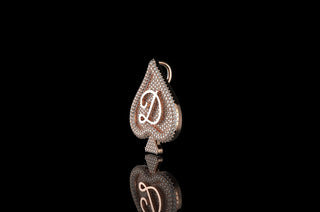 14k rose gold 3d spade initial "d" style diamond pendant