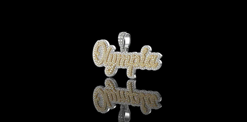 14k 2 tone white and yellow gold double layer "Olympia" style custom diamond pendant