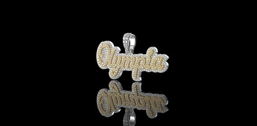14k 2 tone white and yellow gold double layer "Olympia" style custom diamond pendant