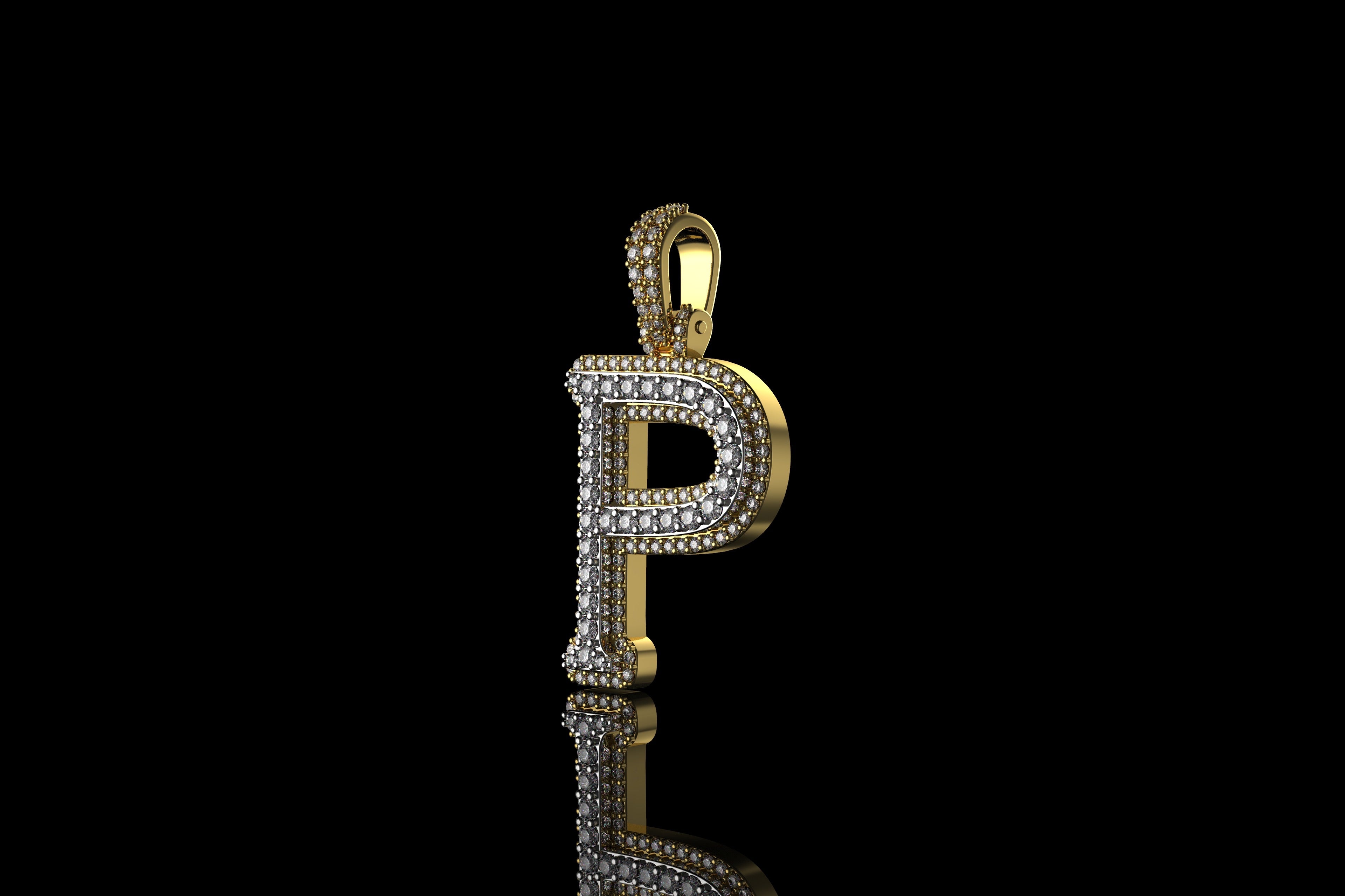 14k 2 tone yellow and white gold double layer initial P diamond pendant