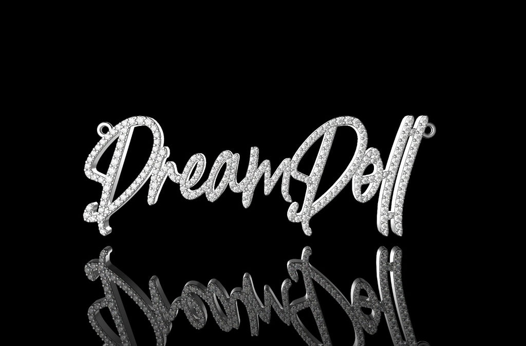 14K WHITE GOLD SINGLE LAYER CUSTOM "DREAMDOLL" STYLE DIAMOND PENDANT