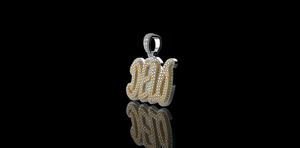 14k 2 tone white and yellow gold double layer "Delo" style custom diamond pendant