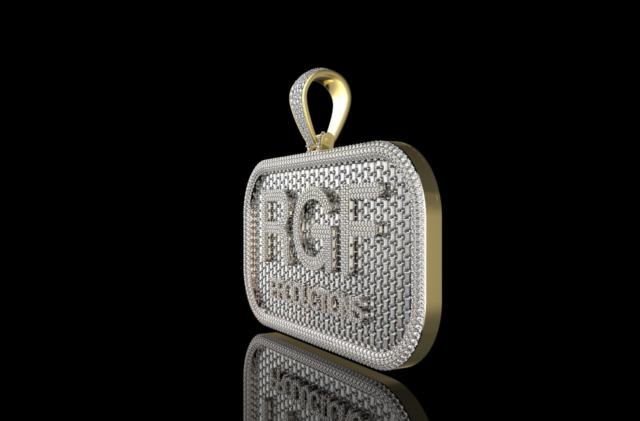 14k 2 tone yellow and white gold custom double layer "rgf" style diamond pendant