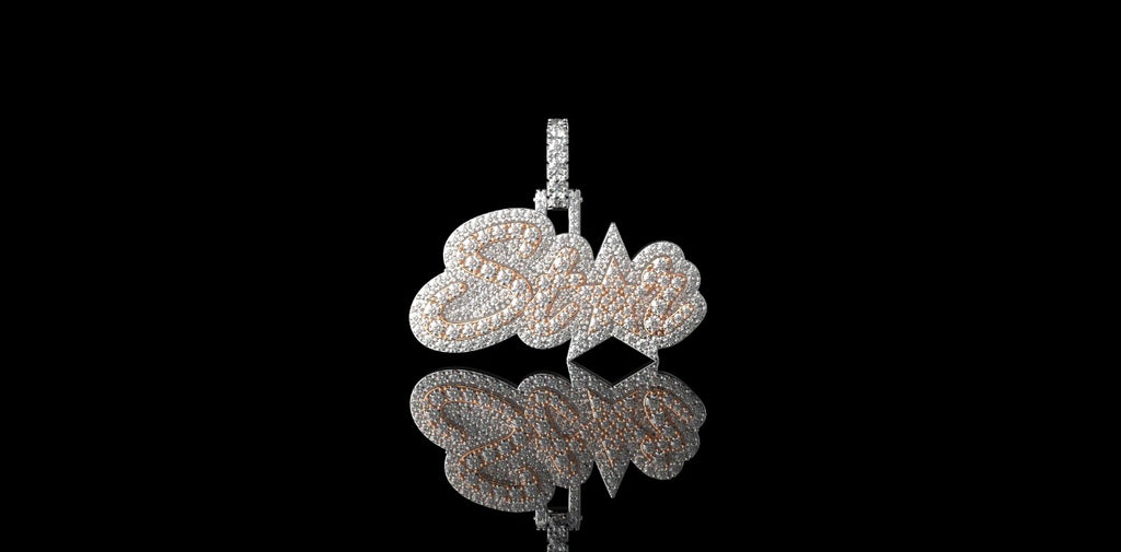 14K 2 TONE ROSE AND WHITE GOLD DOUBLE LAYER CUSTOM "STAR" STYLE DIAMOND PENDANT