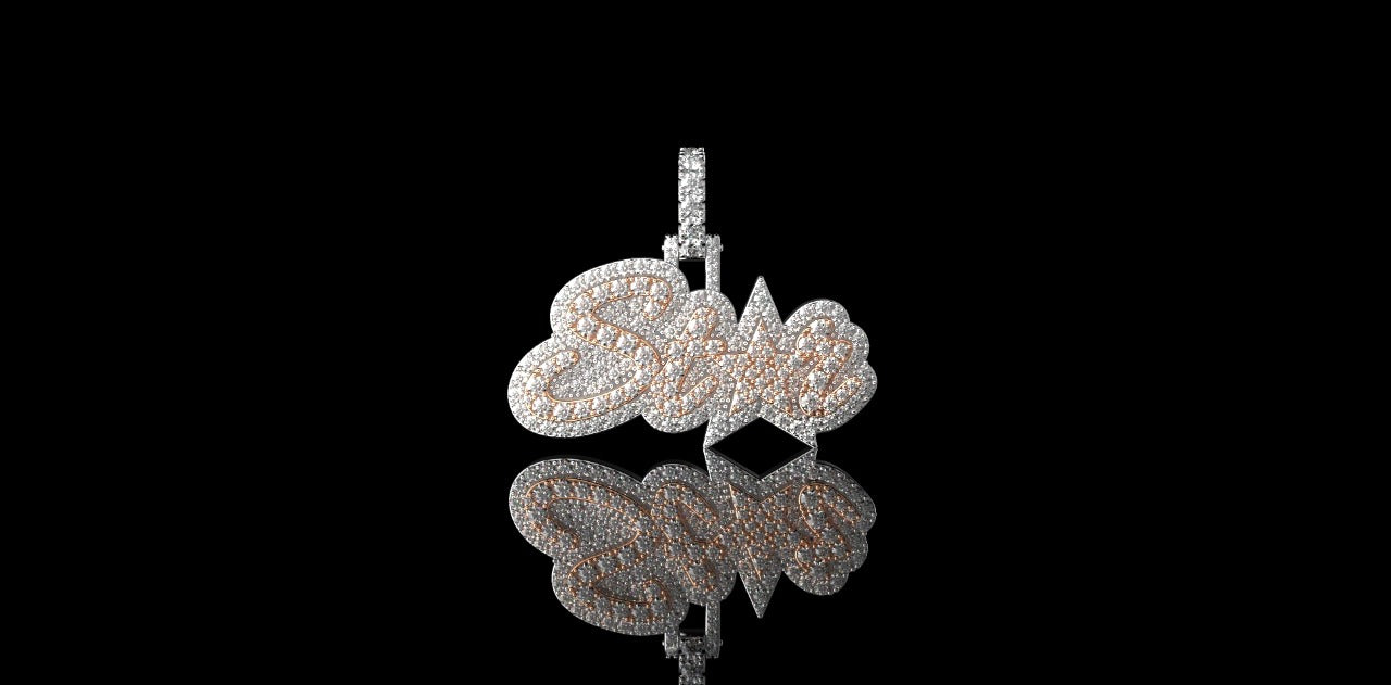 14K 2 TONE ROSE AND WHITE GOLD DOUBLE LAYER CUSTOM "STAR" STYLE DIAMOND PENDANT
