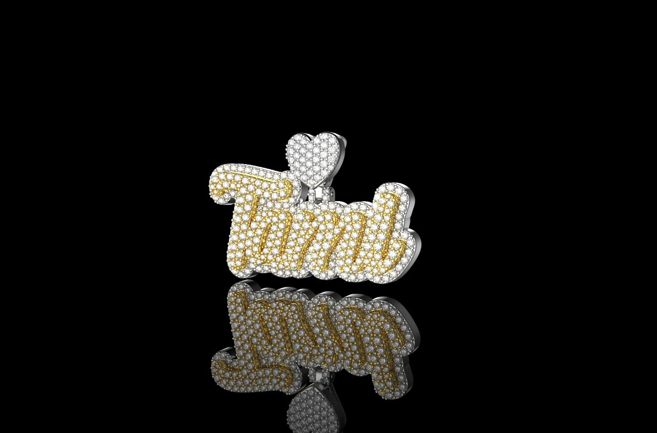 14K 2 TONE YELLOW AND WHITE GOLD DOUBLE LAYER CUSTOM "TAMI" DIAMOND PENDANT