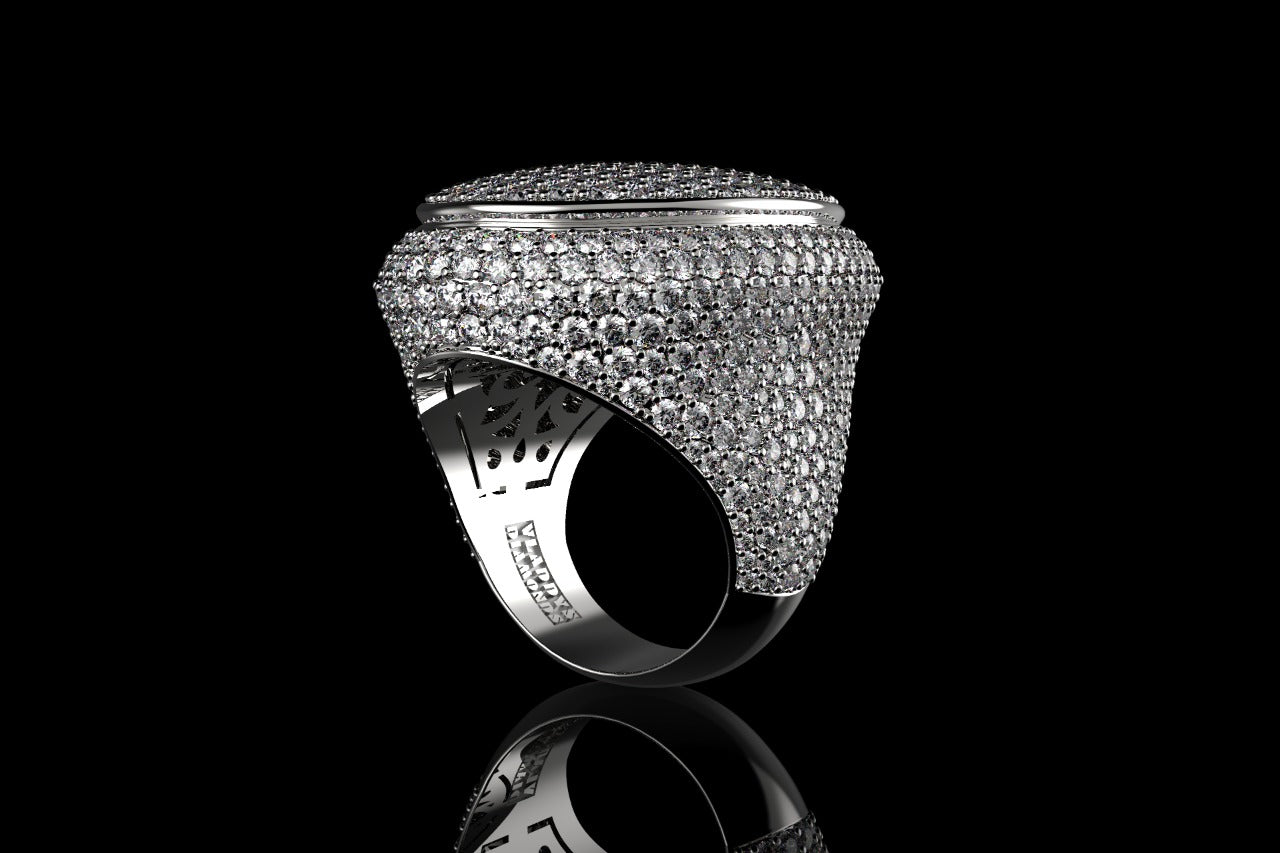 14k white gold large custom mens 3d oval shape diamond ring with bezel ring