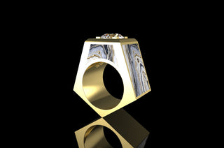 14k yellow gold custom made 5.00ct diamond ring with custom white onyx stone