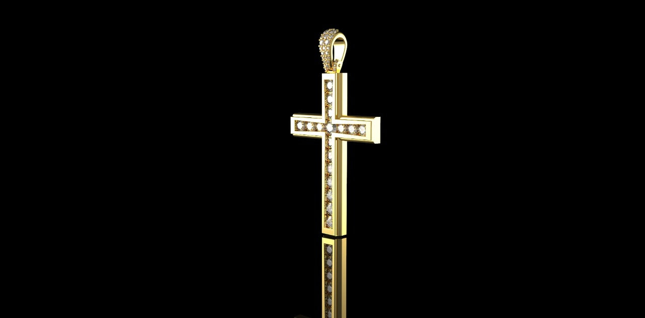14K YELLOW GOLD CUSTOM CHANNEL SET DIAMOND CROSS