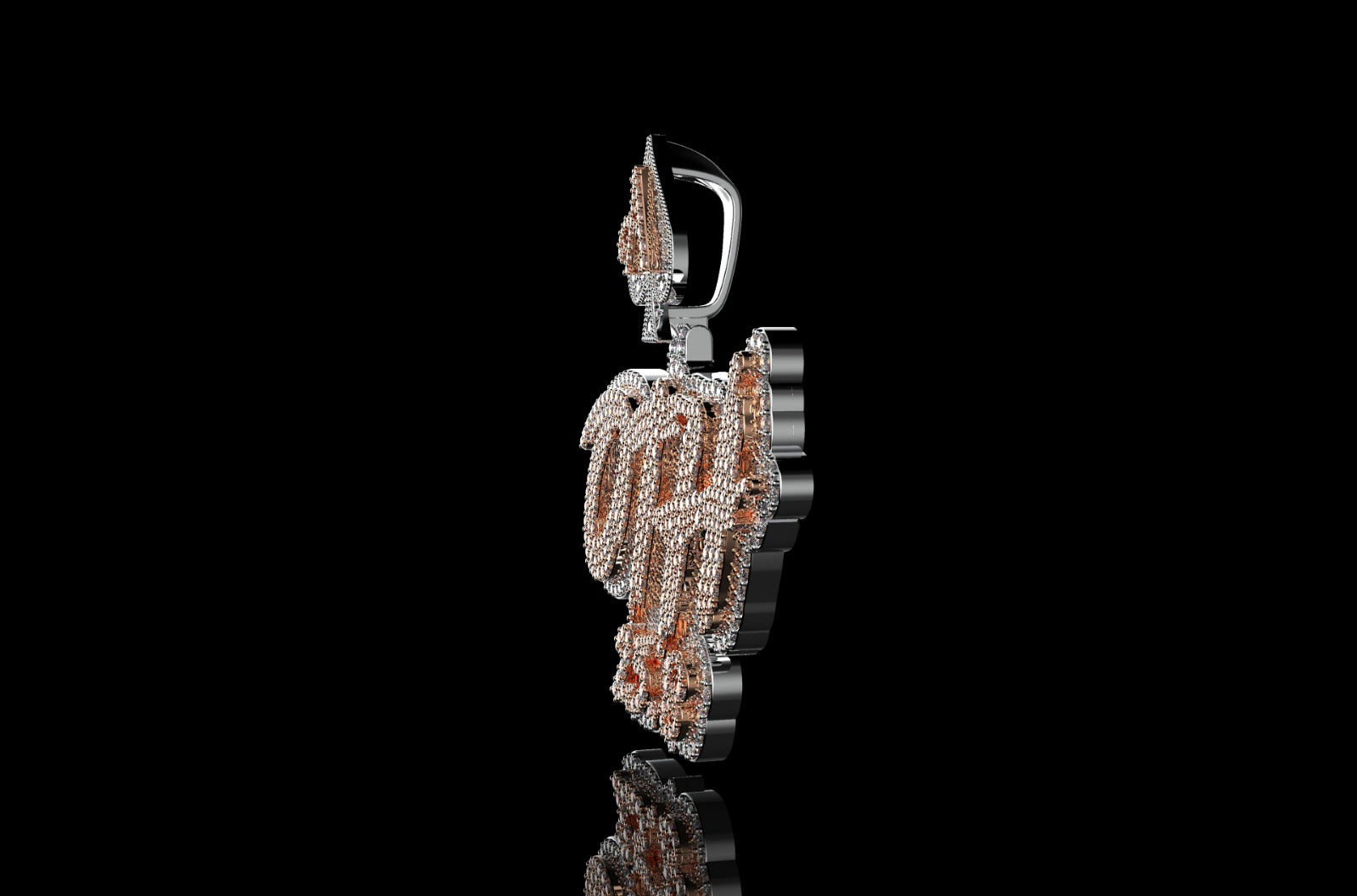 14k 2 tone rose and white gold double layer custom "OTH 2518" style custom diamond pendant