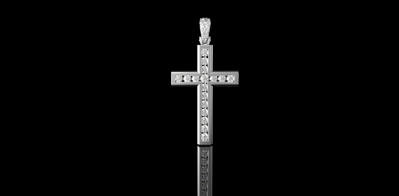 14K WHITE GOLD CUSTOM CHANNEL SET DIAMOND CROSS