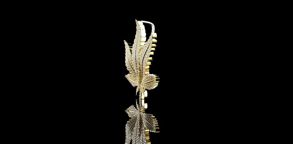 14k yellow gold custom marijuana leaf diamond pendant