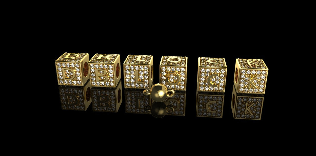 14k yellow gold 3D square "D BLOCK" diamond charms