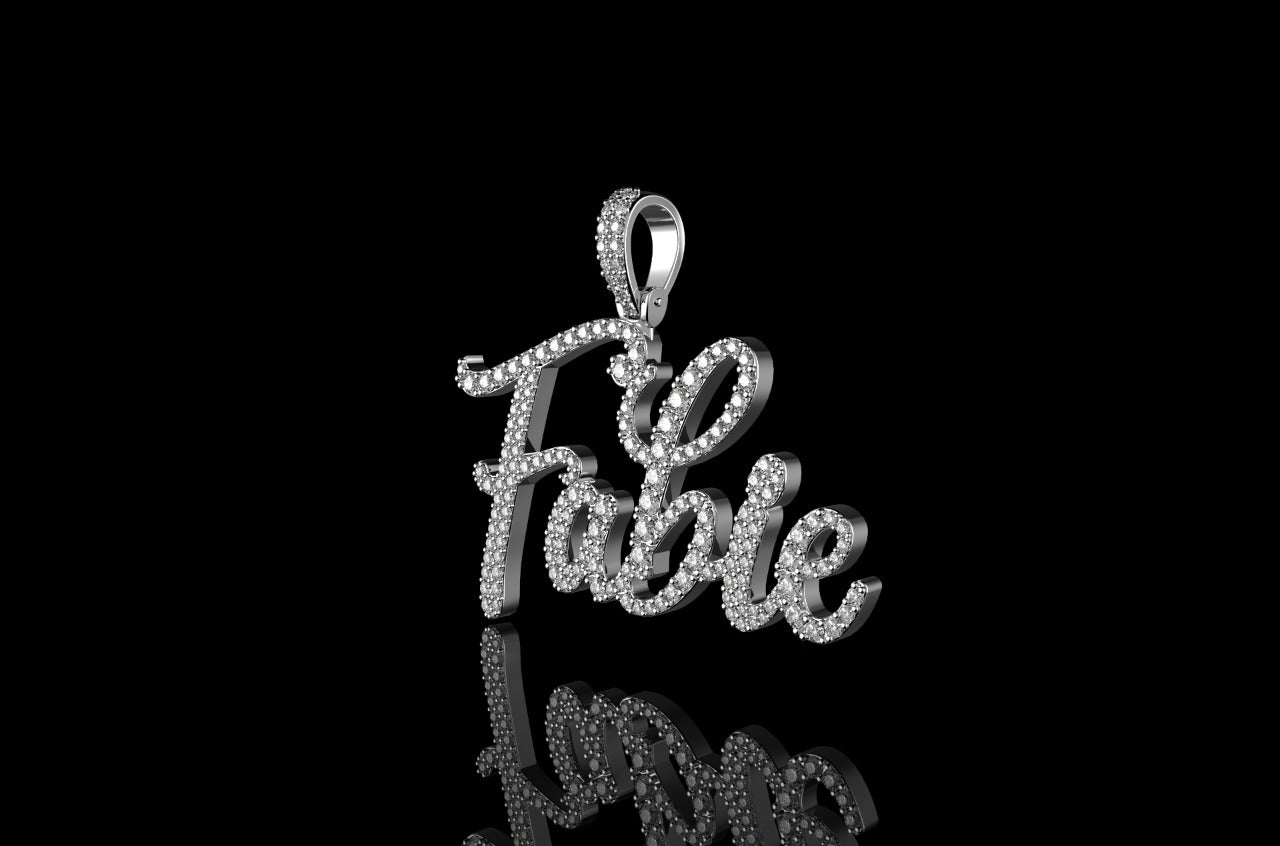 14k white gold custom "fabie" style diamond pendant