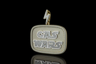 14k 2 tone yellow and white gold "gas wars" style baguette diamond pendant